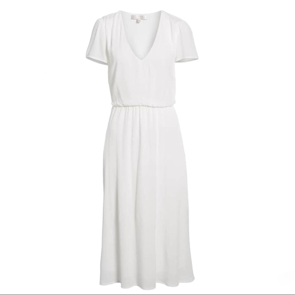 Short Sleeve Blouson Midi Dress